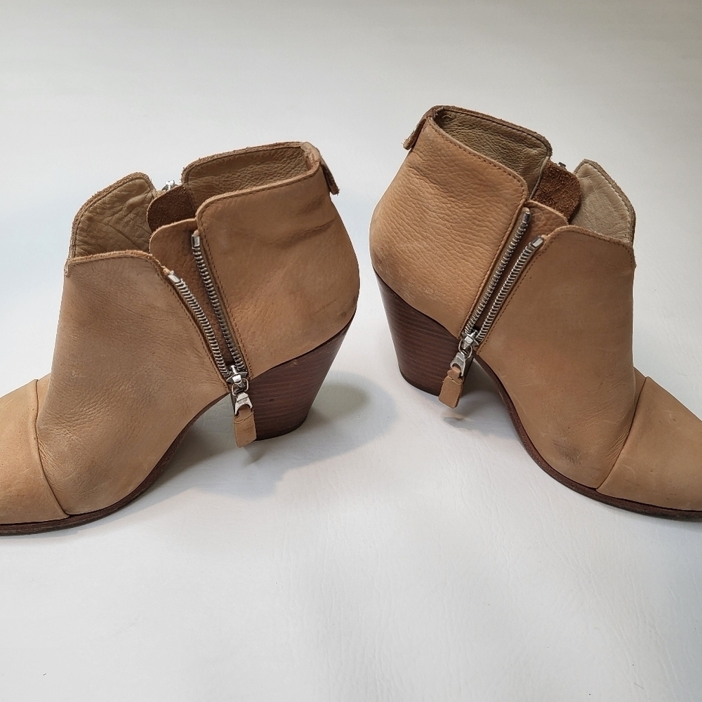 Rag & Bone Margot ankle booties light tan nubuck leather side zippers size 38.5 - Picture 6 of 10